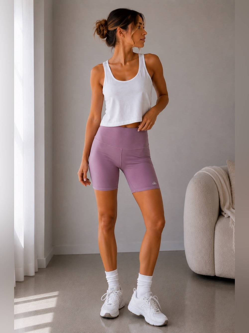 Alo Yoga High Waist Biker Shorts Pink Dusty Rose XS